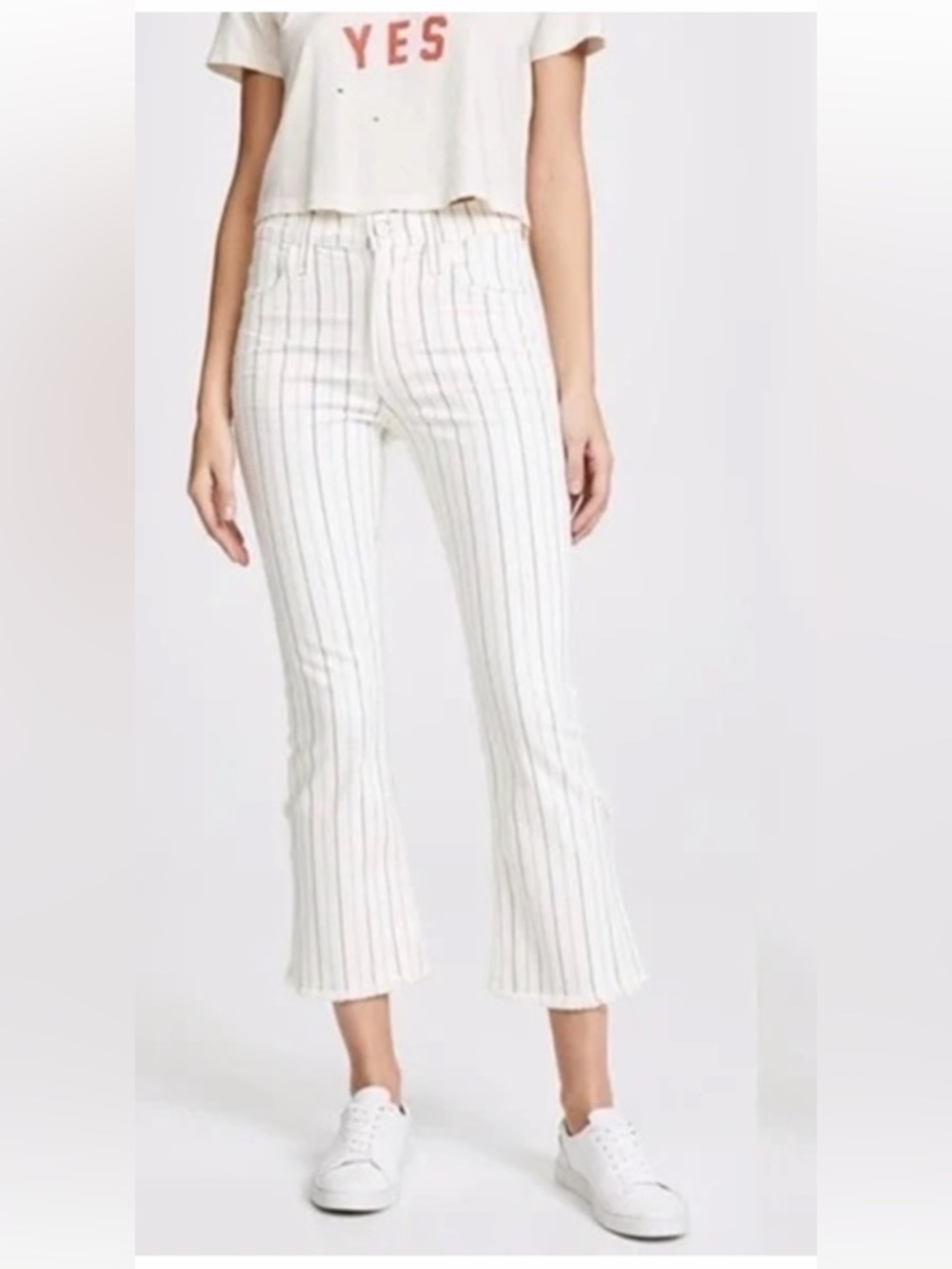 citizens of humanity drew fray high rise crop flare pin stripe jeans size 26